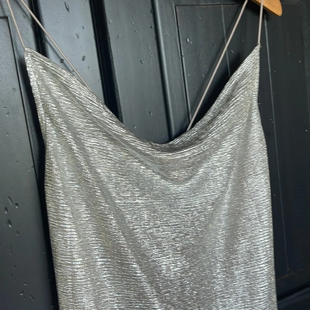 Divided Silver Metallic Cowl Neck Mini Dress - Picture 2 of 5